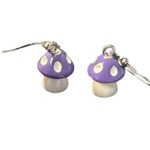 Whimsical Purple Mushroom Dangle Earrings Handmade Cottagecore Fairycore Charm